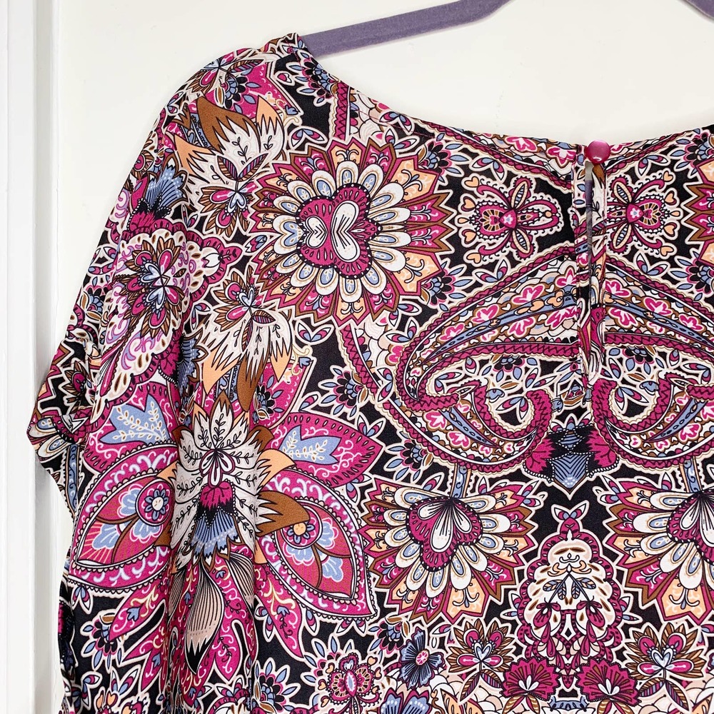 Norm Thompson Floral Print Fuchsia Blouse Sz 1X - Picture 5 of 8